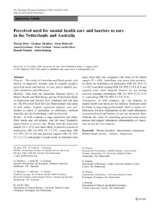 Perceived Need For Mental Health Care And Barriers To Care In The ...